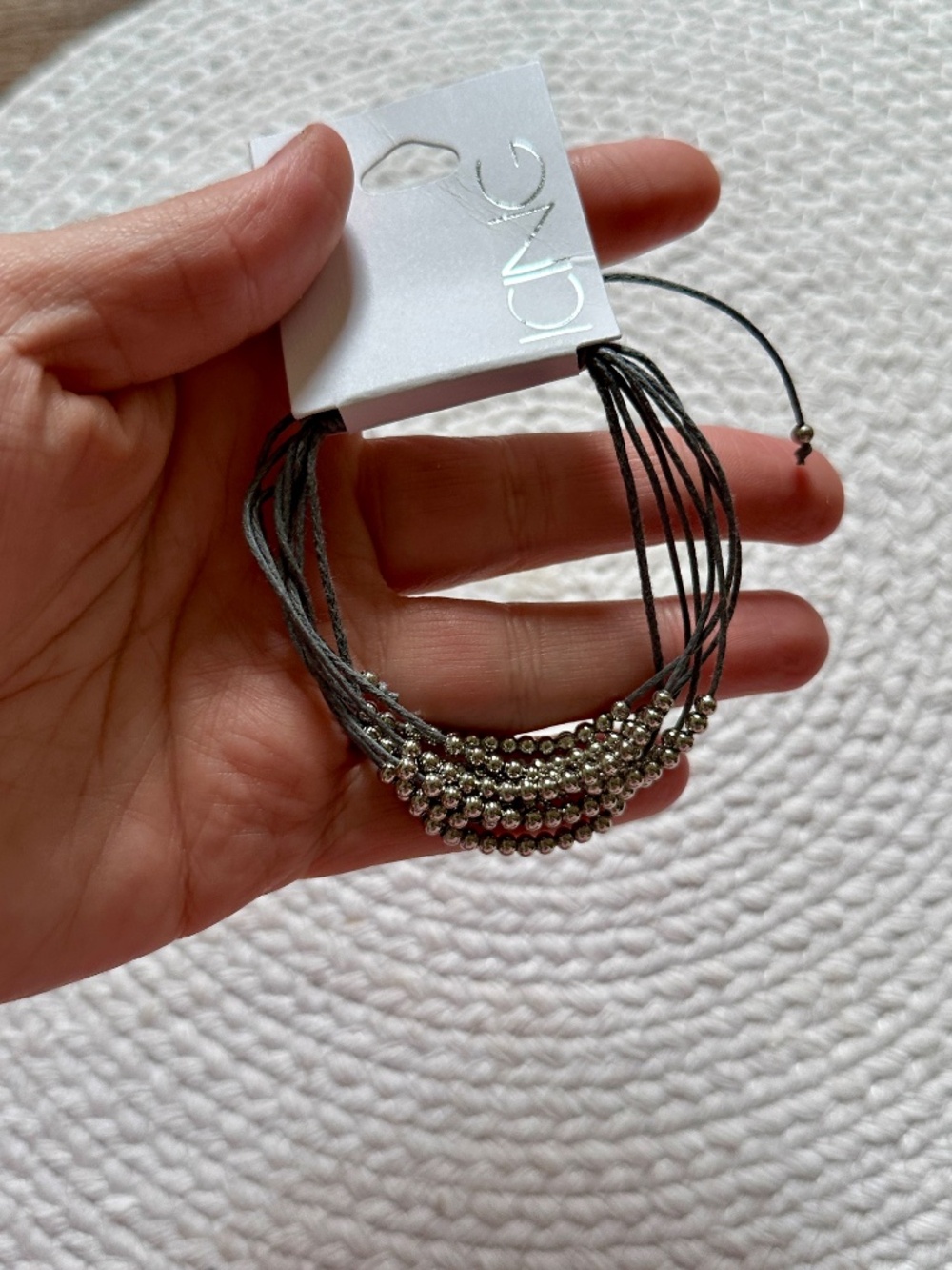 Icing Gray Cord Multi Strand Bracelet Silver Bead Adjustable Slider Boho Stack - Picture 2 of 2